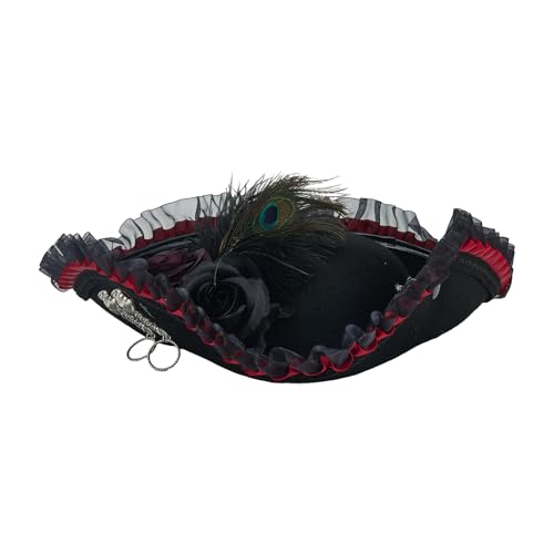 Goodfugui Piratenhut aus Kunstleder, Deluxe, kolonialer Dreispitz für Erwachsene, Verkleidung/Motto-Kostümparty/Cosplay-Zubehör (rot, Einheitsgröße) von Goodfugui