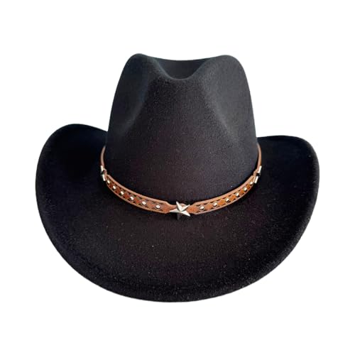Goodfugui Western-Cowboy-Cowgirl-Hut, flauschig, breite Krempe, für Erwachsene, Kostümparty, Cosplay-Zubehör (#20-Schwarz, Einheitsgröße) von Goodfugui