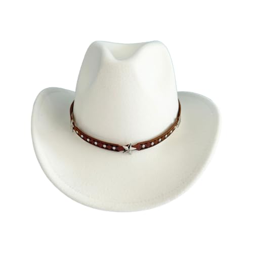 Goodfugui Western-Cowboy-Cowgirl-Hut, flauschig, breite Krempe, für Erwachsene, Kostümparty, Cosplay-Zubehör (#20-Weiß, Einheitsgröße) von Goodfugui