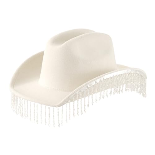 Goodfugui Western-Cowboy-Cowgirl-Hut, flauschig, breite Krempe, für Erwachsene, Kostümparty, Cosplay-Zubehör (#25-Weiß, Einheitsgröße) von Goodfugui