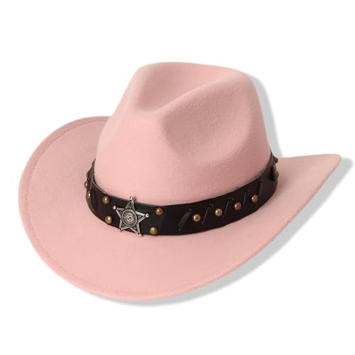 Goodfugui Western-Cowboy-Cowgirl-Hut, flauschig, breite Krempe, für Erwachsene, Kostümparty, Cosplay-Zubehör (#35-Pink, Einheitsgröße) von Goodfugui