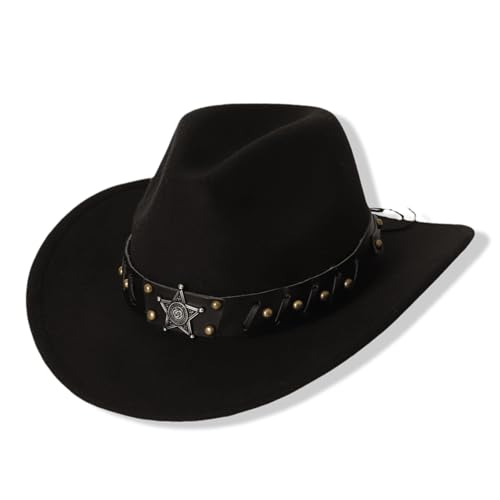 Goodfugui Western-Cowboy-Cowgirl-Hut, flauschig, breite Krempe, für Erwachsene, Kostümparty, Cosplay-Zubehör (#35-Schwarz, Einheitsgröße) von Goodfugui
