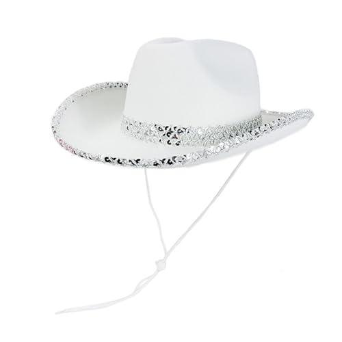 Goodfugui Western-Cowboy-Cowgirl-Hut, flauschig, breite Krempe, für Erwachsene, Kostümparty, Cosplay-Zubehör (#36-Weiß, Einheitsgröße) von Goodfugui