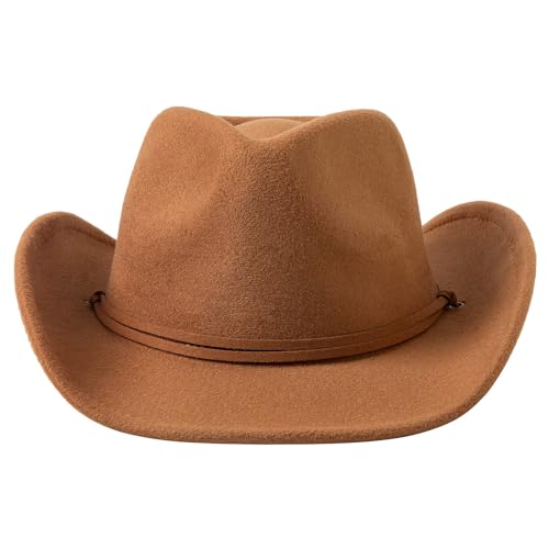 Goodfugui Western-Cowboy-Cowgirl-Hut, flauschig, breite Krempe, für Erwachsene, Kostümparty, Cosplay-Zubehör (#38-Khaki, Einheitsgröße) von Goodfugui