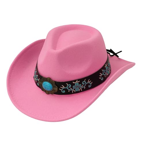 Goodfugui Western-Cowboy-Cowgirl-Hut, flauschig, breite Krempe, für Erwachsene, Kostümparty, Cosplay-Zubehör (#48-Pink, Einheitsgröße) von Goodfugui