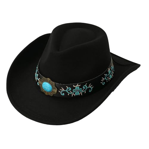Goodfugui Western-Cowboy-Cowgirl-Hut, flauschig, breite Krempe, für Erwachsene, Kostümparty, Cosplay-Zubehör (#48-Schwarz, Einheitsgröße) von Goodfugui