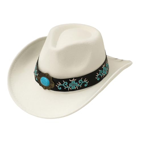 Goodfugui Western-Cowboy-Cowgirl-Hut, flauschig, breite Krempe, für Erwachsene, Kostümparty, Cosplay-Zubehör (#48-Weiß, Einheitsgröße) von Goodfugui