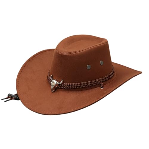 Goodfugui Western-Cowboy-Cowgirl-Hut, flauschig, breite Krempe, für Erwachsene, Kostümparty, Cosplay-Zubehör (#50-Chocolate, Einheitsgröße) von Goodfugui
