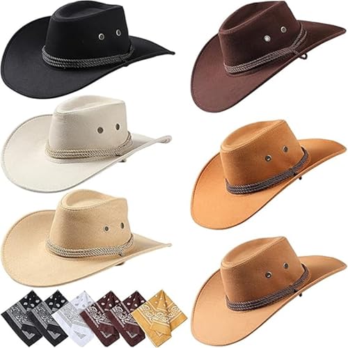 Goodfugui Western-Cowboy-Cowgirl-Hut, flauschig, breite Krempe, für Erwachsene, Kostümparty, Cosplay-Zubehör (#51-A, 6 Stück) von Goodfugui