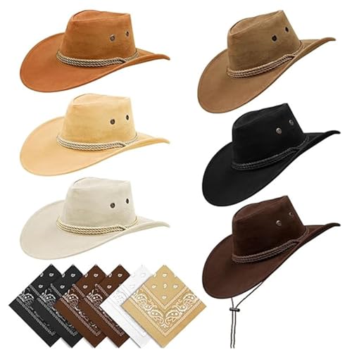Goodfugui Western-Cowboy-Cowgirl-Hut, flauschig, breite Krempe, für Erwachsene, Kostümparty, Cosplay-Zubehör (#51-B, 6 Stück) von Goodfugui