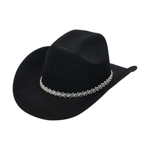 Goodfugui Western-Cowboy-Cowgirl-Hut, flauschig, breite Krempe, für Erwachsene, Kostümparty, Cosplay-Zubehör (a11-Schwarz, Einheitsgröße) von Goodfugui