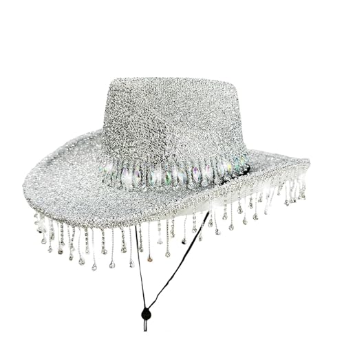Goodfugui Western-Cowboy-Cowgirl-Hut, flauschig, breite Krempe, für Erwachsene, Kostümparty, Cosplay-Zubehör (a13-Silber, Einheitsgröße) von Goodfugui