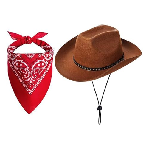 Goodfugui Western-Cowgirl-Cowboyhut und Bandana-Set für Jungen und Mädchen, Kostümparty/Cosplay-Zubehör (A1-Chocolate, Einheitsgröße) von Goodfugui