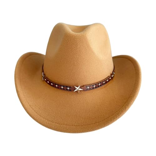 Goodfugui Westernhut Cowboy-Cowgirl, flauschig, breite Krempe, für Erwachsene, Kostümparty, Cosplay-Zubehör (#20-Khaki, Einheitsgröße) von Goodfugui