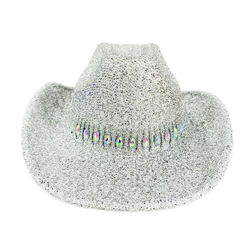 Goodfugui Westernhut Cowboy-Cowgirl, flauschig, breite Krempe, für Erwachsene, Kostümparty, Cosplay-Zubehör (#32-Silber, Einheitsgröße) von Goodfugui