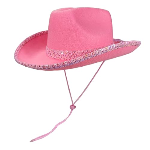 Goodfugui Westernhut Cowboy-Cowgirl, flauschig, breite Krempe, für Erwachsene, Kostümparty, Cosplay-Zubehör (#36-Pink, Einheitsgröße) von Goodfugui