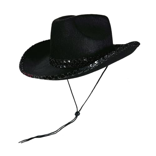 Goodfugui Westernhut Cowboy-Cowgirl, flauschig, breite Krempe, für Erwachsene, Kostümparty, Cosplay-Zubehör (#36-Schwarz, Einheitsgröße) von Goodfugui