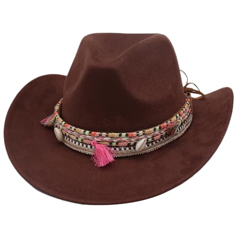 Goodfugui Westernhut Cowboy-Cowgirl, flauschig, breite Krempe, für Erwachsene, Kostümparty, Cosplay-Zubehör (#37-Coffee, Einheitsgröße) von Goodfugui