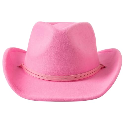 Goodfugui Westernhut Cowboy-Cowgirl, flauschig, breite Krempe, für Erwachsene, Kostümparty, Cosplay-Zubehör (#38-Rosa, Einheitsgröße) von Goodfugui