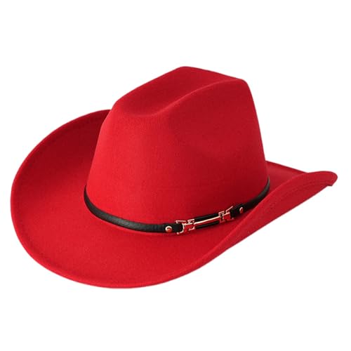 Goodfugui Westernhut Cowboy-Cowgirl, flauschig, breite Krempe, für Erwachsene, Kostümparty, Cosplay-Zubehör (#39, Rot, Einheitsgröße) von Goodfugui