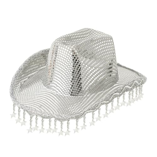 Goodfugui Westernhut Cowboy-Cowgirl, flauschig, breite Krempe, für Erwachsene, Kostümparty, Cosplay-Zubehör (#45-Silber, Einheitsgröße) von Goodfugui