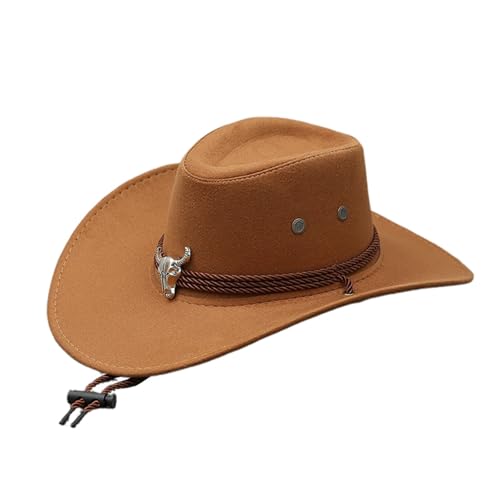 Goodfugui Westernhut Cowboy-Cowgirl, flauschig, breite Krempe, für Erwachsene, Kostümparty, Cosplay-Zubehör (#50-Khaki, Einheitsgröße) von Goodfugui