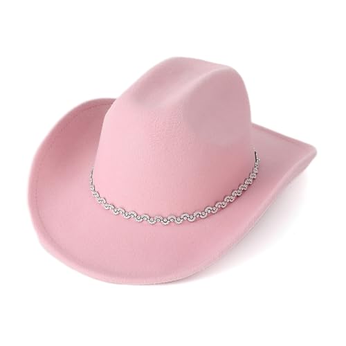 Goodfugui Westernhut Cowboy-Cowgirl, flauschig, breite Krempe, für Erwachsene, Kostümparty, Cosplay-Zubehör (#55-Pink, Einheitsgröße) von Goodfugui