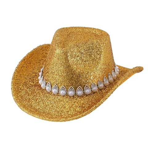 Goodfugui Westernhut Cowboy-Cowgirl, flauschig, breite Krempe, für Erwachsene, Kostümparty, Cosplay-Zubehör (#57-Gold, Einheitsgröße) von Goodfugui