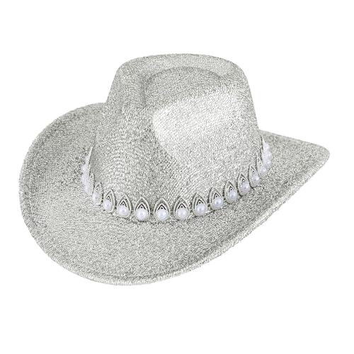 Goodfugui Westernhut Cowboy-Cowgirl, flauschig, breite Krempe, für Erwachsene, Kostümparty, Cosplay-Zubehör (#57-Silber, Einheitsgröße) von Goodfugui