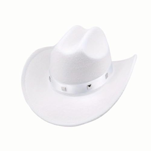 Goodfugui Westernhut Cowboy-Cowgirl, flauschig, breite Krempe, für Erwachsene, Kostümparty, Cosplay-Zubehör (C3-Weiß, Einheitsgröße) von Goodfugui