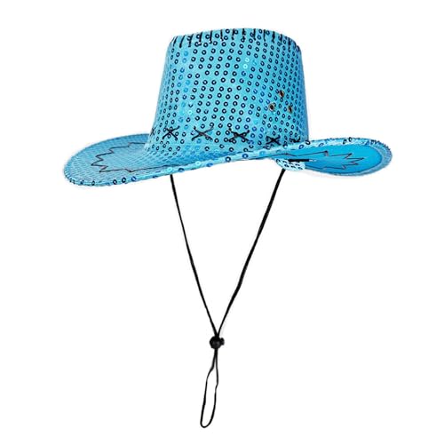 Goodfugui Westernhut mit Pailletten, Cowboy-Cowgirl, breite Krempe, Glitzer-Hut für Erwachsene, Kostümparty, Cosplay-Zubehör (#60-Blau, Einheitsgröße) von Goodfugui