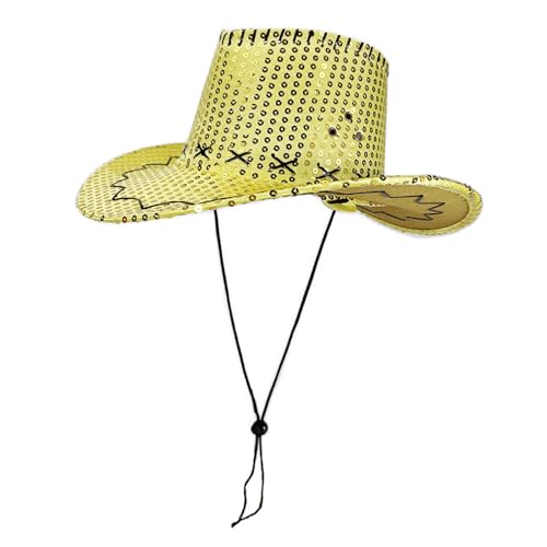Goodfugui Westernhut mit Pailletten, Cowboy-Cowgirl, breite Krempe, Glitzer-Hut für Erwachsene, Kostümparty, Cosplay-Zubehör (#60-Gelb, Einheitsgröße) von Goodfugui
