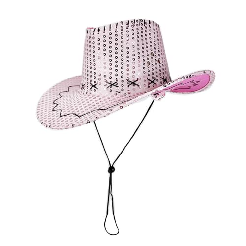 Goodfugui Westernhut mit Pailletten, Cowboy-Cowgirl, breite Krempe, Glitzer-Hut für Erwachsene, Kostümparty, Cosplay-Zubehör (#60-Pink, Einheitsgröße) von Goodfugui