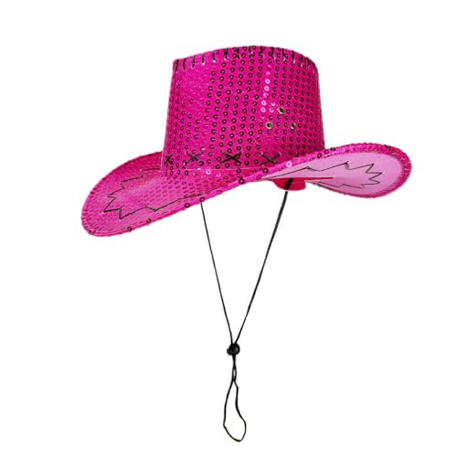Goodfugui Westernhut mit Pailletten, Cowboy-Cowgirl, breite Krempe, Glitzer-Hut für Erwachsene, Kostümparty, Cosplay-Zubehör (#60-Rose Red, Einheitsgröße) von Goodfugui