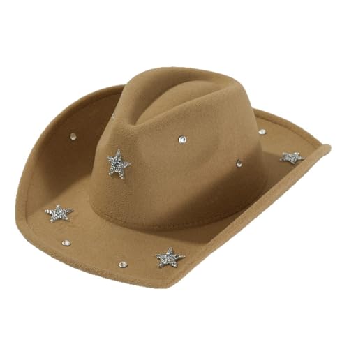 Goodfugui Westernhut mit Pailletten, Cowboy-Cowgirl, breite Krempe, Glitzer-Hut für Erwachsene, Kostümparty, Cosplay-Zubehör (A1-Khaki, Einheitsgröße) von Goodfugui