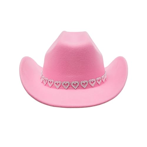 Goodfugui Westernhut mit Pailletten, Cowboy-Cowgirl, breite Krempe, Glitzer-Hut für Erwachsene, Kostümparty, Cosplay-Zubehör (A15-Hellrosa, M) von Goodfugui