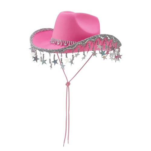 Goodfugui Westernhut mit Pailletten, Cowboy-Cowgirl, breite Krempe, Glitzer-Hut für Erwachsene, Kostümparty, Cosplay-Zubehör (A7-Rosa, Einheitsgröße) von Goodfugui