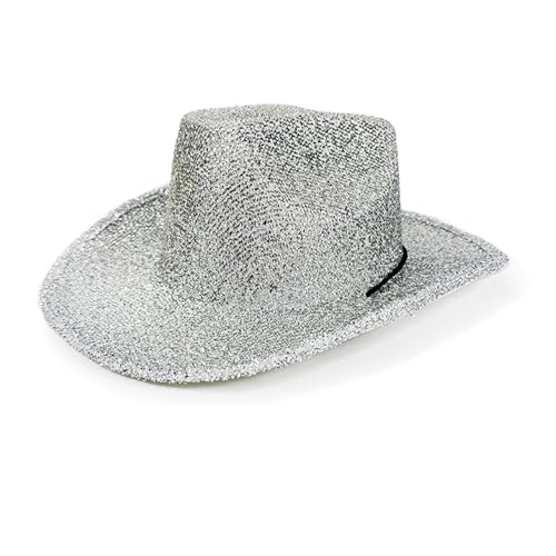 Goodfugui Westernhut mit Pailletten, Cowboy-Cowgirl, breite Krempe, Glitzer-Hut für Erwachsene, Kostümparty, Cosplay-Zubehör (A9-Silber, Einheitsgröße) von Goodfugui