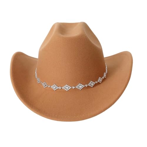 Goodfugui Westernhut mit Pailletten, Cowboy-Cowgirl, breite Krempe, Glitzer-Hut für Erwachsene, Kostümparty, Cosplay-Zubehör (B2-Khaki, M) von Goodfugui