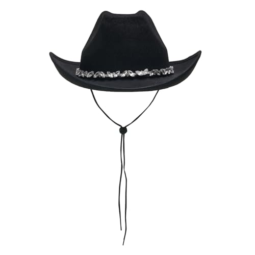 Goodfugui Westernhut mit Pailletten, Cowboy-Cowgirl, breite Krempe, Glitzer-Hut für Erwachsene, Kostümparty, Cosplay-Zubehör (C1-Schwarz, Einheitsgröße) von Goodfugui