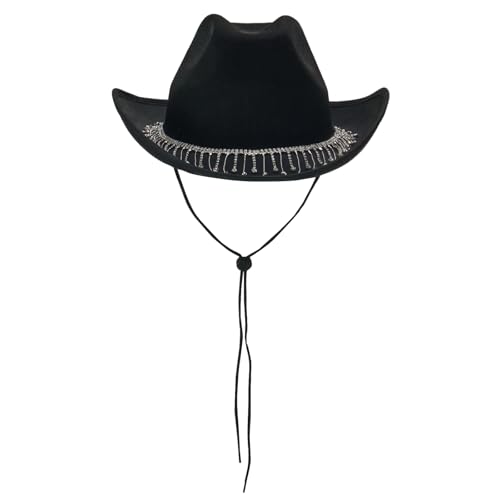 Goodfugui Westernhut mit Pailletten, Cowboy-Cowgirl, breite Krempe, Glitzer-Hut für Erwachsene, Kostümparty, Cosplay-Zubehör (C2-Schwarz, Einheitsgröße) von Goodfugui