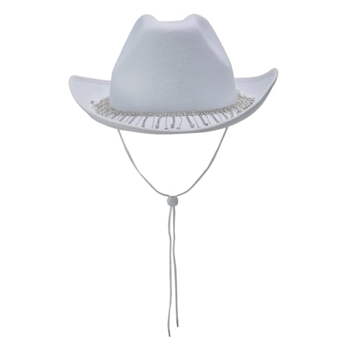 Goodfugui Westernhut mit Pailletten, Cowboy-Cowgirl, breite Krempe, Glitzer-Hut für Erwachsene, Kostümparty, Cosplay-Zubehör (C2-Weiß, Einheitsgröße) von Goodfugui