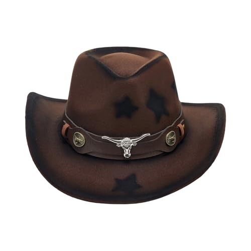 Goodfugui Westernhut mit Pailletten, Cowboy-Cowgirl, breite Krempe, Glitzer-Hut für Erwachsene, Kostümparty, Cosplay-Zubehör (a-braun, Einheitsgröße) von Goodfugui