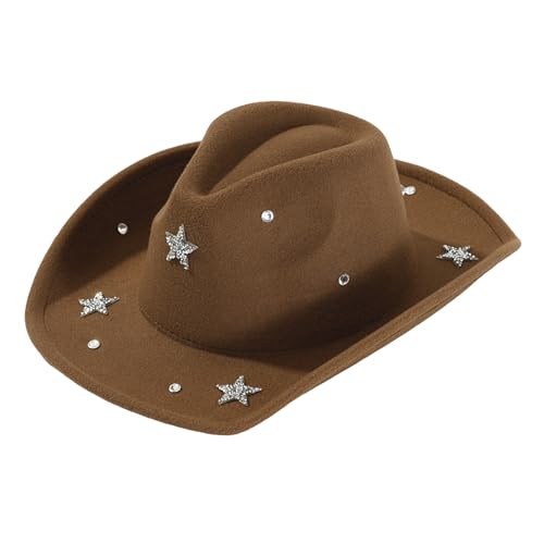 Goodfugui Westernhut mit Pailletten, Cowboy-Cowgirl, breite Krempe, Glitzer-Hut für Erwachsene, Kostümparty, Cosplay-Zubehör (a1-braun, Einheitsgröße) von Goodfugui