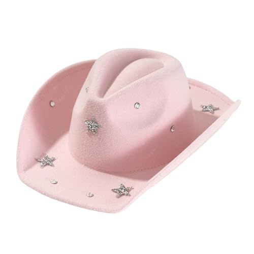 Goodfugui Westernhut mit Pailletten, Cowboy-Cowgirl, breite Krempe, Glitzer-Hut für Erwachsene, Kostümparty, Cosplay-Zubehör (a1-rosa, Einheitsgröße) von Goodfugui