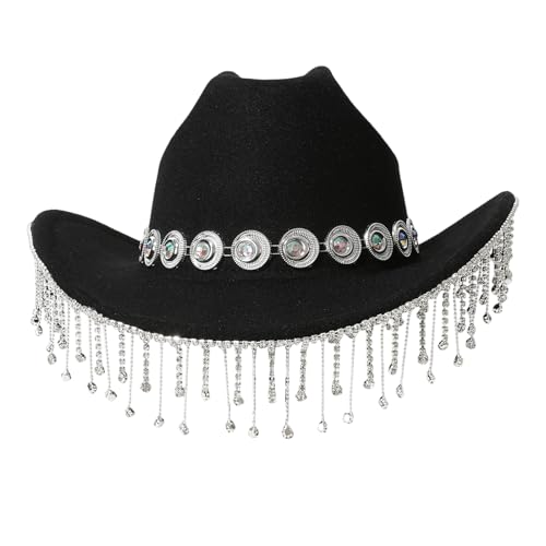 Goodfugui Westernhut mit Pailletten, Cowboy-Cowgirl, breite Krempe, Glitzer-Hut für Erwachsene, Kostümparty, Cosplay-Zubehör (b10-schwarz, Einheitsgröße) von Goodfugui