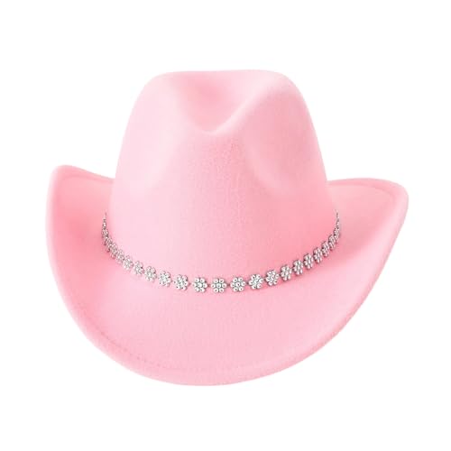 Goodfugui Westernhut mit Pailletten, Cowboy-Cowgirl, breite Krempe, Glitzer-Hut für Erwachsene, Kostümparty, Cosplay-Zubehör (b3-rosa, Einheitsgröße) von Goodfugui