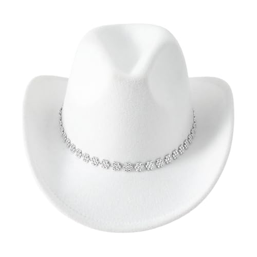 Goodfugui Westernhut mit Pailletten, Cowboy-Cowgirl, breite Krempe, Glitzer-Hut für Erwachsene, Kostümparty, Cosplay-Zubehör (b3-weiß, Einheitsgröße) von Goodfugui