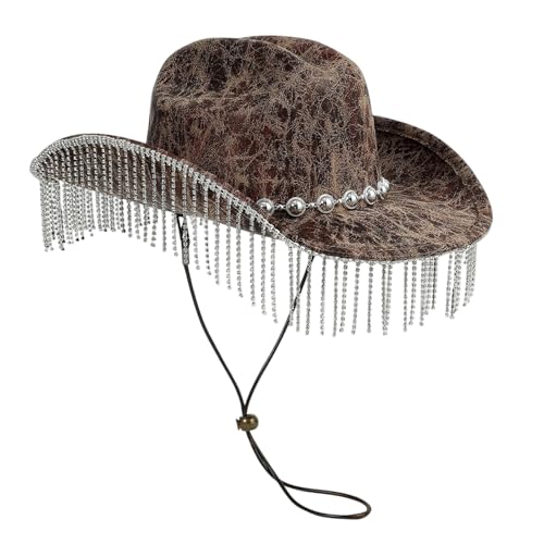Goodfugui Westernhut mit Pailletten, Cowboy-Cowgirl, breite Krempe, Glitzer-Hut für Erwachsene, Kostümparty, Cosplay-Zubehör (b4-braun, Einheitsgröße) von Goodfugui