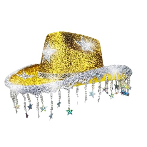 Goodfugui Westernhut mit Pailletten, Cowboy-Cowgirl, breite Krempe, Glitzer-Hut für Erwachsene, Kostümparty, Cosplay-Zubehör (b5-Gold, Einheitsgröße) von Goodfugui